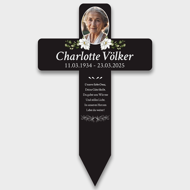 Personalisiertes Grabkreuz aus Acryl als Grabschmuck für Menschen mit Foto & Wunschtext - Blumen - Image 9