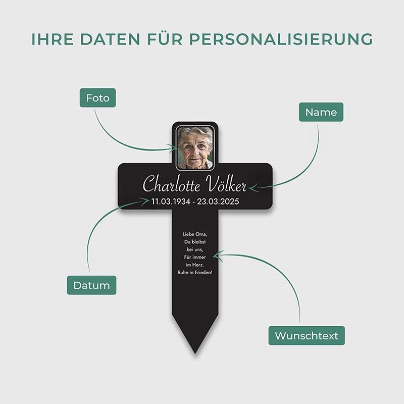 Personalisiertes Acryl-Grabkreuz als Grabschmuck für Menschen mit Foto & Wunschtext - Erinnerung - Image 5