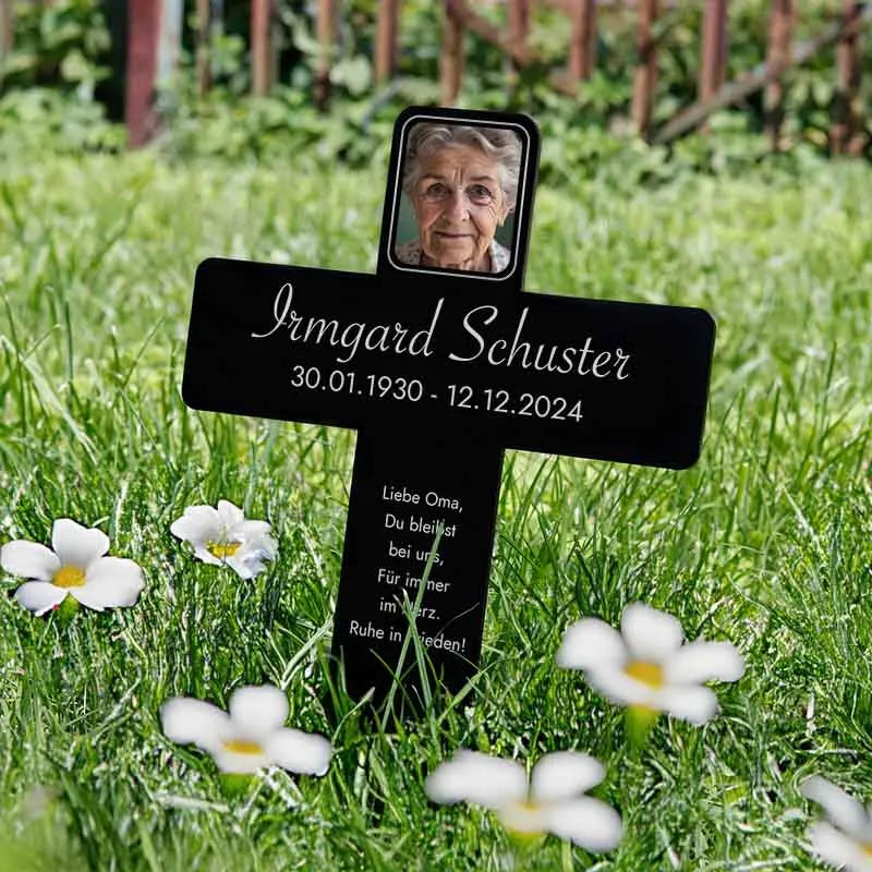 Personalisiertes Acryl-Grabkreuz als Grabschmuck für Menschen mit Foto & Wunschtext - Erinnerung - Image 2