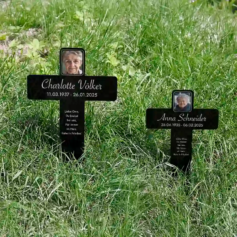 Personalisiertes Acryl-Grabkreuz als Grabschmuck für Menschen mit Foto & Wunschtext - Erinnerung - Image 4