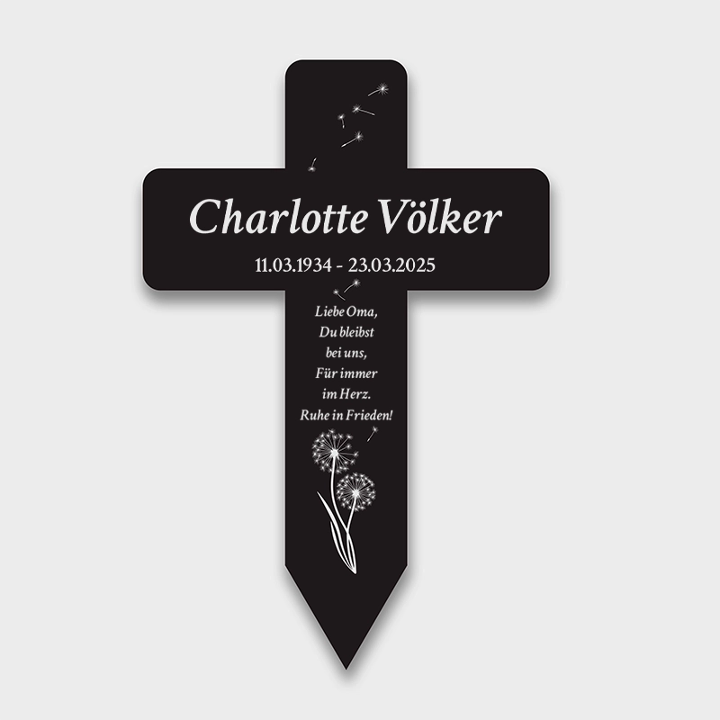 Personalisiertes Grabkreuz aus Acryl als Grabschmuck für Menschen mit Name & Wunschtext - Pusteblume - Image 1