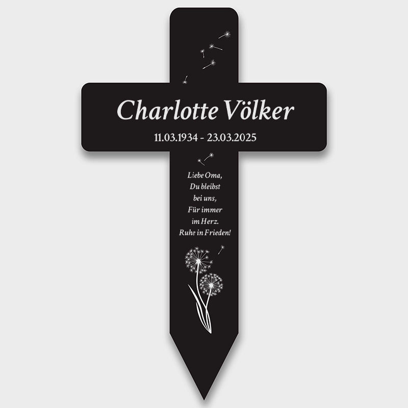 Personalisiertes Grabkreuz aus Acryl als Grabschmuck für Menschen mit Name & Wunschtext - Pusteblume - Image 9