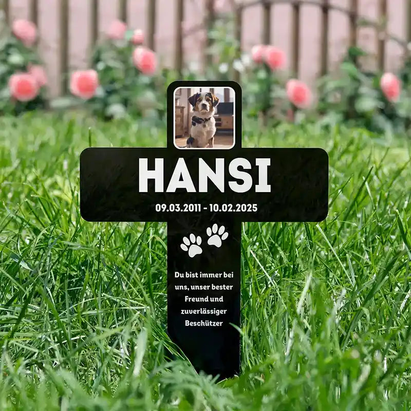 Personalisiertes Acryl-Grabkreuz mit Foto für Hund, Katze, Haustiere - Erinnerung - Image 2