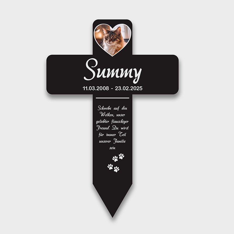 Personalisiertes Grabkreuz aus Acryl mit Foto für Hund, Katze, Haustiere - Herzen - Image 1
