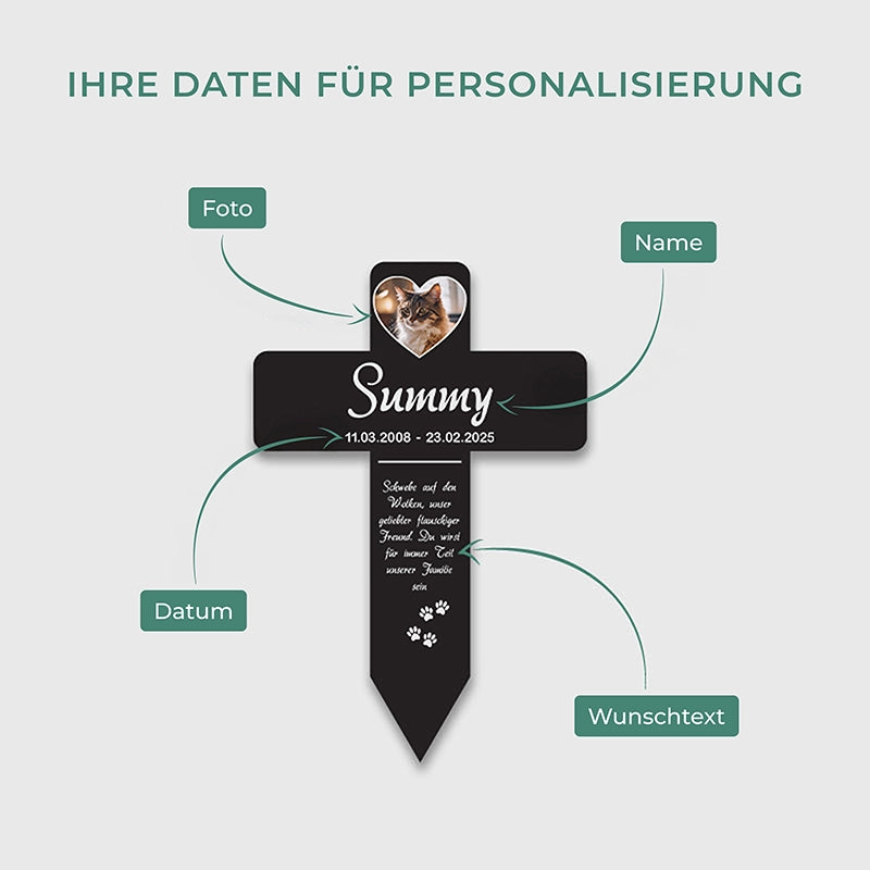Personalisiertes Grabkreuz aus Acryl mit Foto für Hund, Katze, Haustiere - Herzen - Image 5