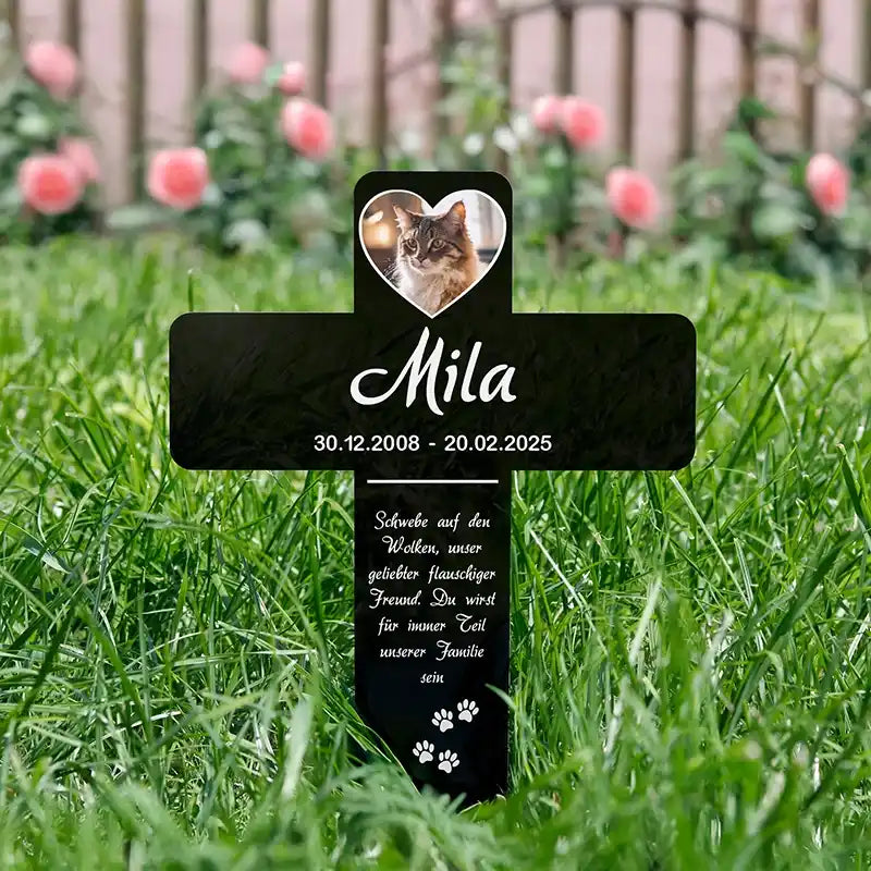 Personalisiertes Grabkreuz aus Acryl mit Foto für Hund, Katze, Haustiere - Herzen - Image 2