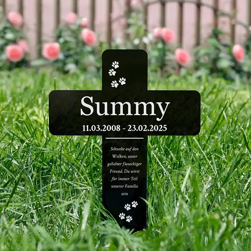 Personalisiertes Acryl-Grabkreuz mit Name für Hund, Katze, Haustiere - Pfoten - Image 2