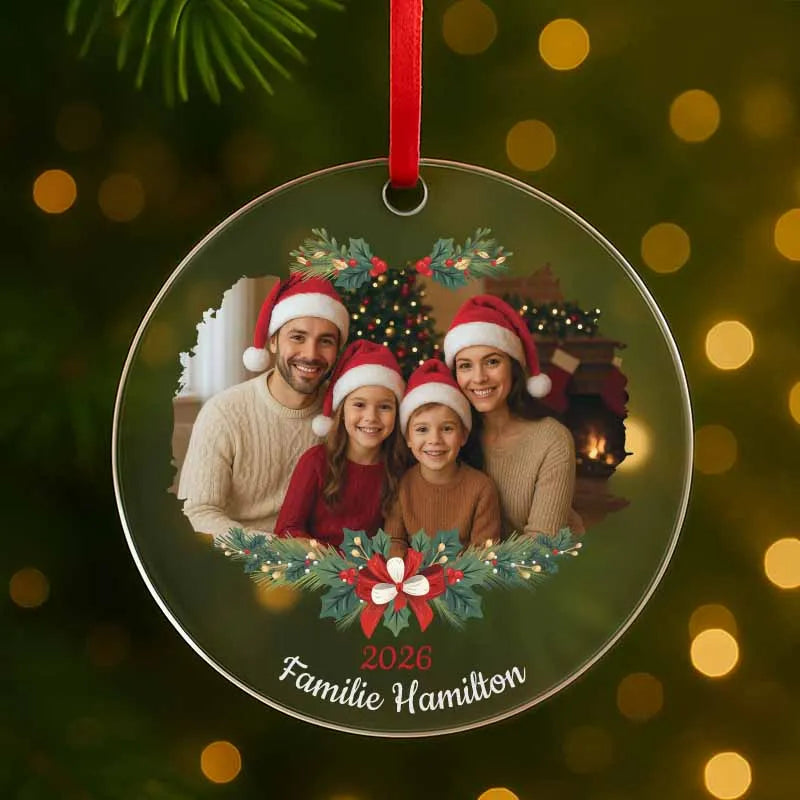 Personalisierter Weihnachtsbaumschmuck mit Foto, Widmung - Weihnachtskugel aus Acryl - Image 1