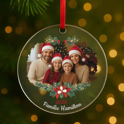 Personalisierter Weihnachtsbaumschmuck mit Foto, Widmung - Weihnachtskugel aus Acryl - Image 1