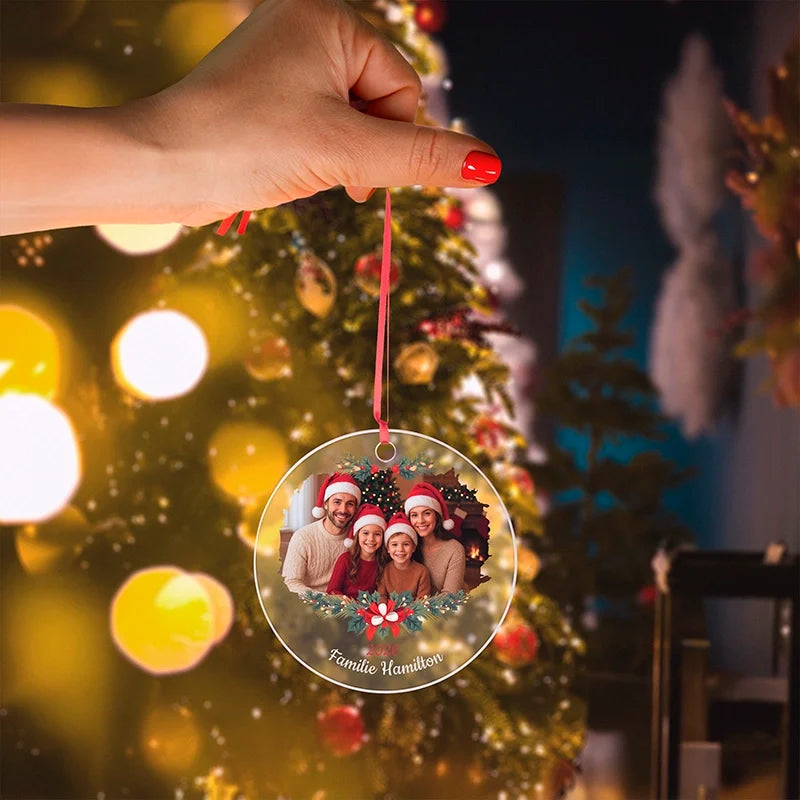 Personalisierter Weihnachtsbaumschmuck mit Foto, Widmung - Weihnachtskugel aus Acryl - Image 2
