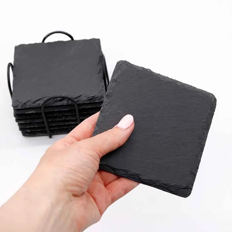 Getränkeuntersetzer aus Schiefer für Bar & Küche - 4er, 8er, 24er Set, quadratisch - Image 4