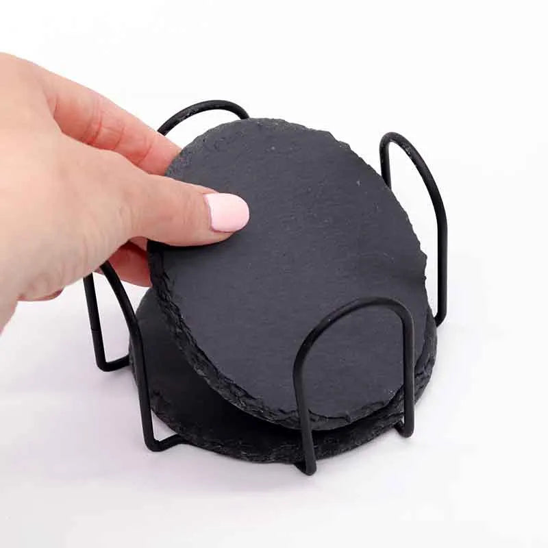 Getränkeuntersetzer aus Schiefer für Bar & Küche - 4er, 8er, 24er Set, rund - Image 4