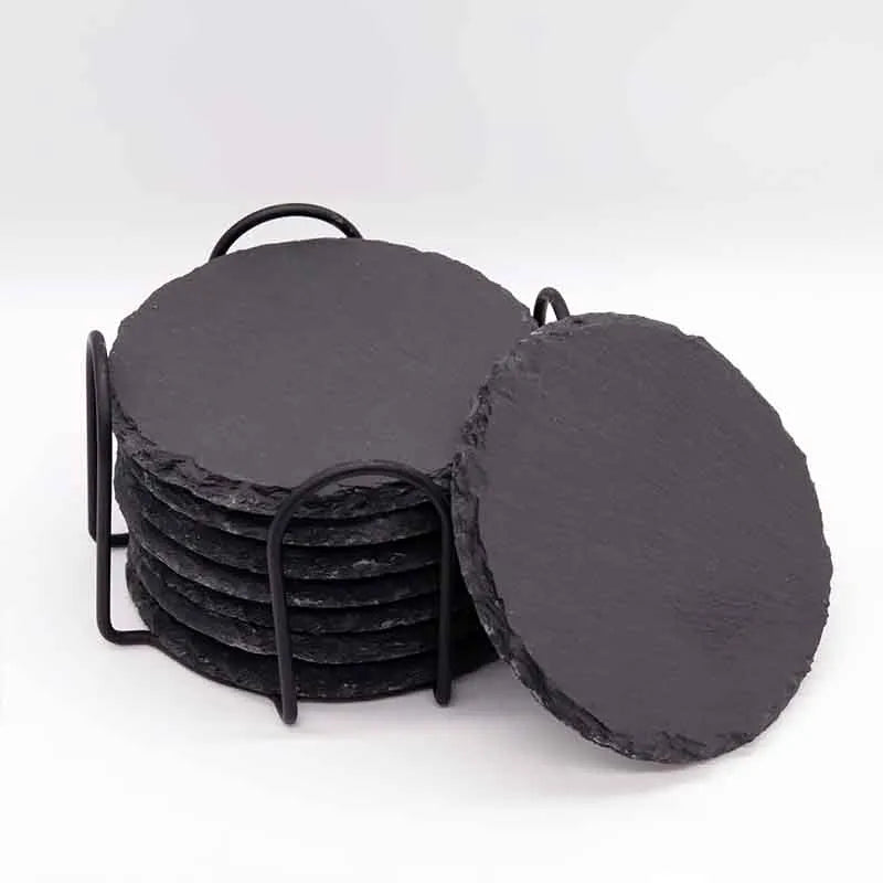 Getränkeuntersetzer aus Schiefer für Bar & Küche - 4er, 8er, 24er Set, rund - Image 6