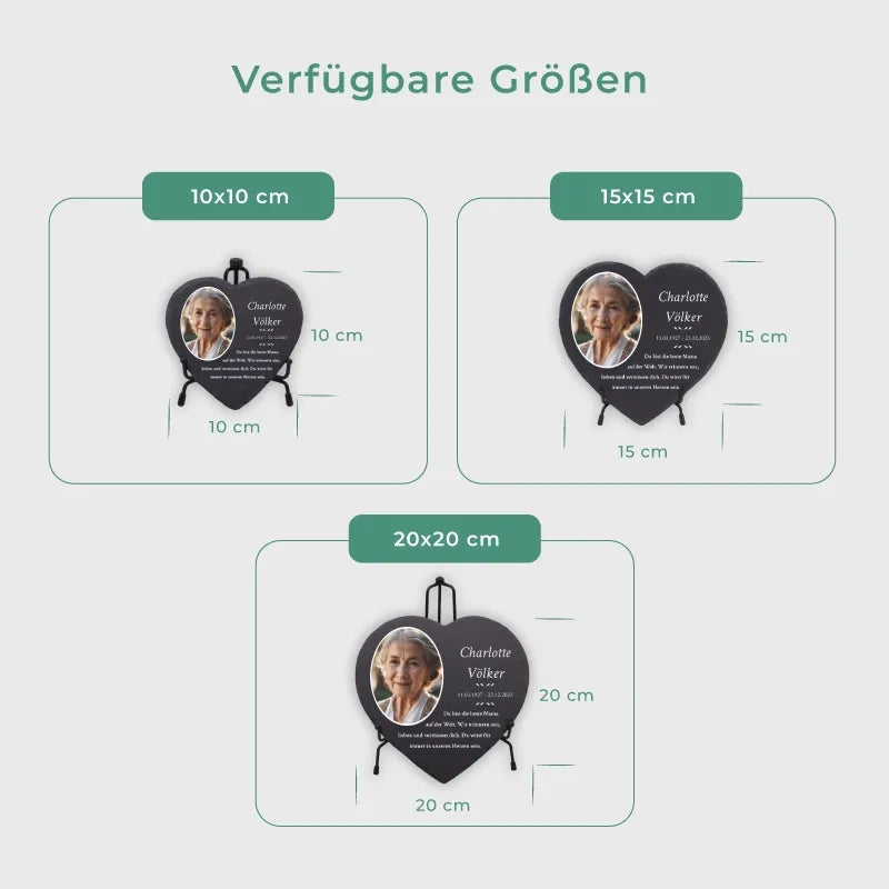 Personalisierte Grabplatte in Herzform als Grabschmuck mit Wunschtext & Foto - Erinnerung, 3 Größen - Image 3