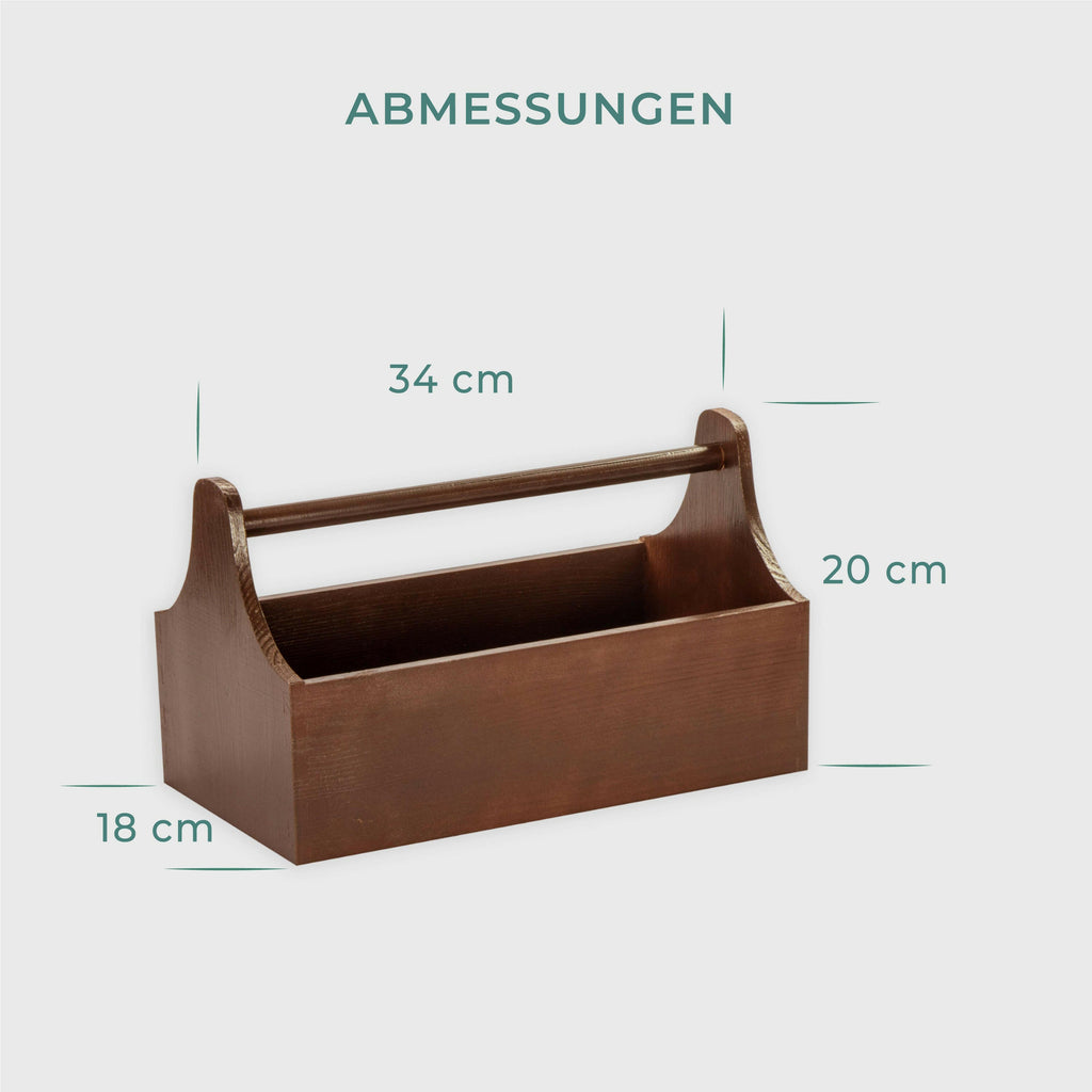 Werkzeugkiste aus Holz - mit Griff - Braun.