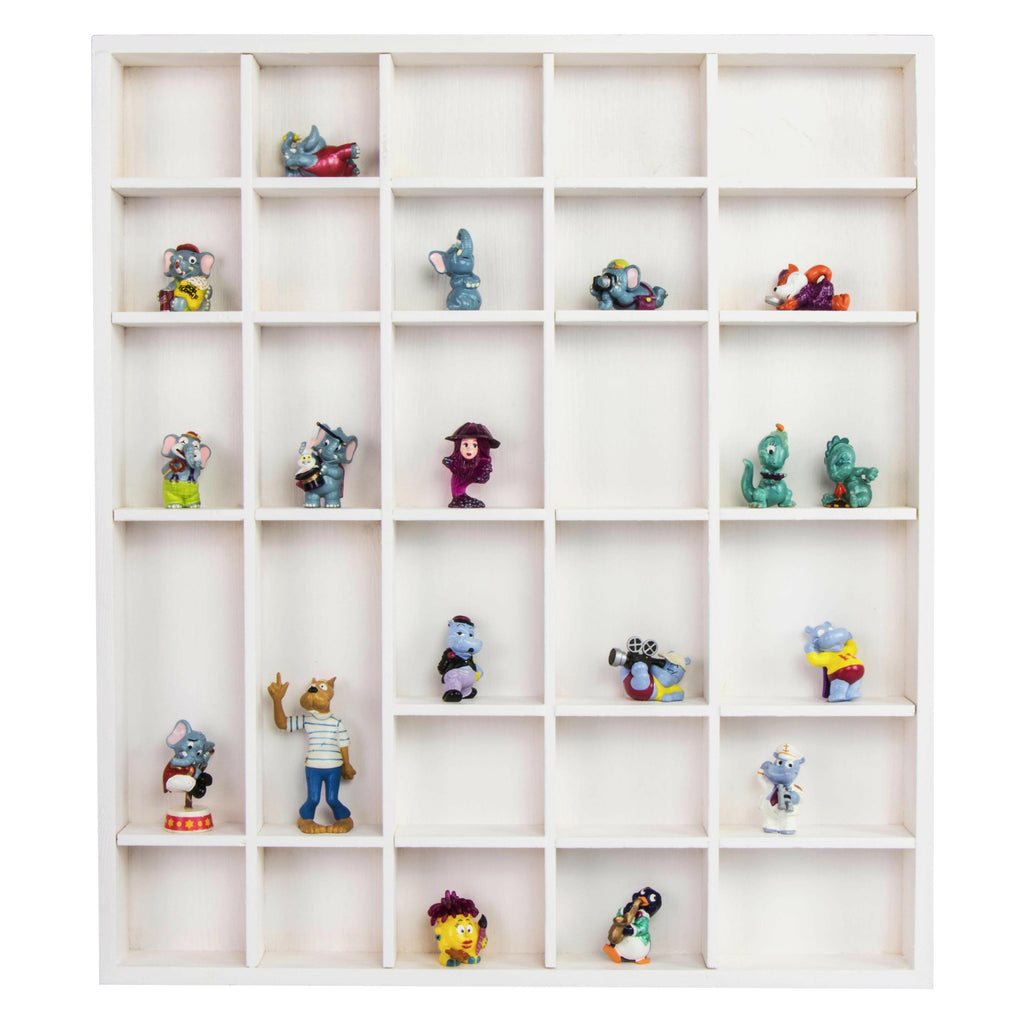 Setzkasten aus Holz Groß - Weiß - Schaukasten Vitrine als Wandregal | Holz-Setzkasten Sammlervitrine - Regalsystem Hängevitrine - Kiefer lakiert, FSC®.