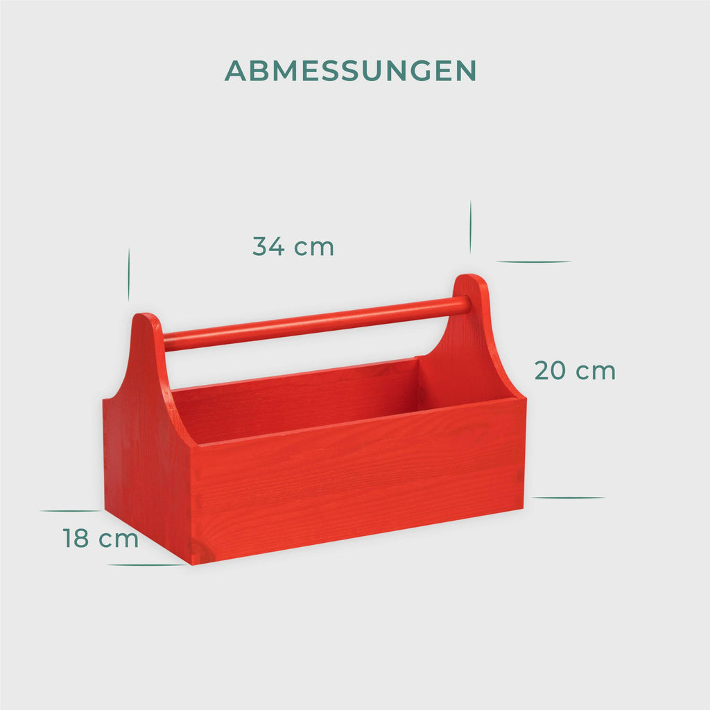 Werkzeugkiste aus Holz - mit Griff - Rot.