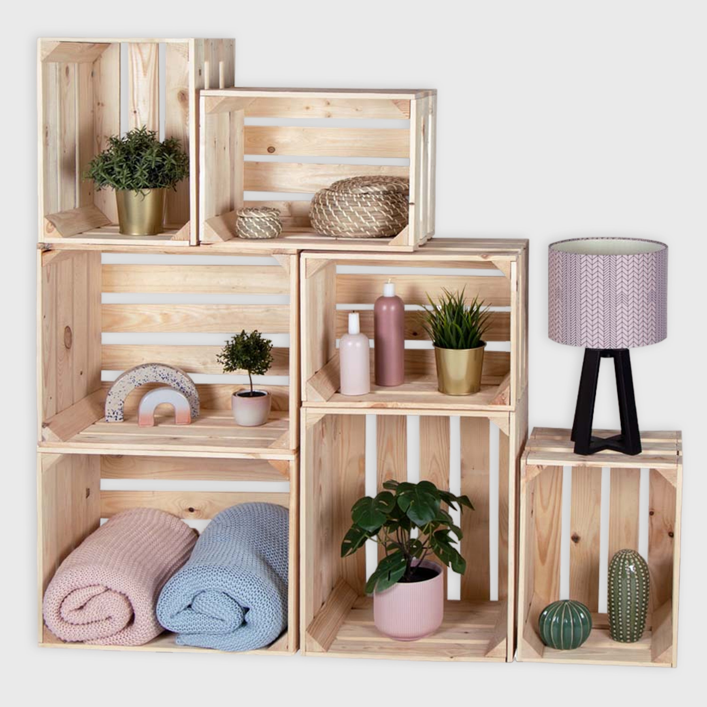 Holzkisten Regal Natur - Weinkisten Unbehandelt & Neu | Deko Kisten Holz Set - Obstkiste Holzkiste Weinkiste Apfelkiste