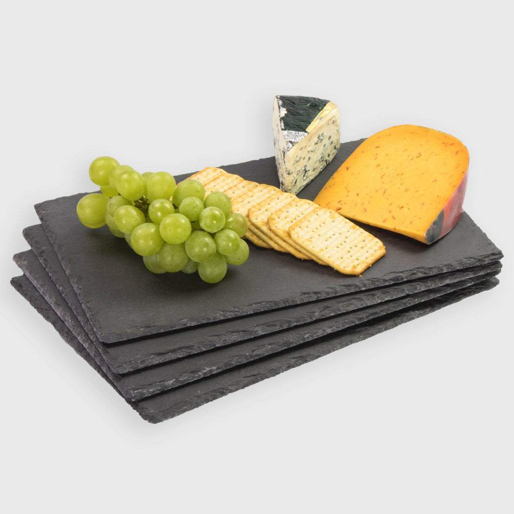 4 x Schieferplatte Servierplatte 30x20 cm - Käseplatte Cheese Board | Anrichte Platte aus Schiefer fürs Buffet, Sushi & Käse - Anrichten & Deko Set.