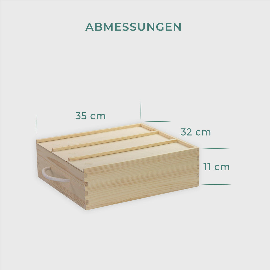 Weinkiste für 3 Weinflaschen - mit 3 Deckel & Seilgriff.