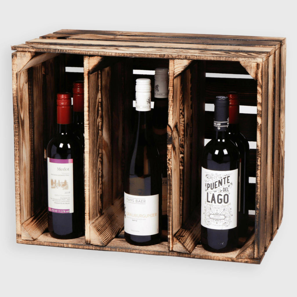 Vintage Weinkiste - 2 Regalböden Quer - Geflammt - Größe Wählbar.