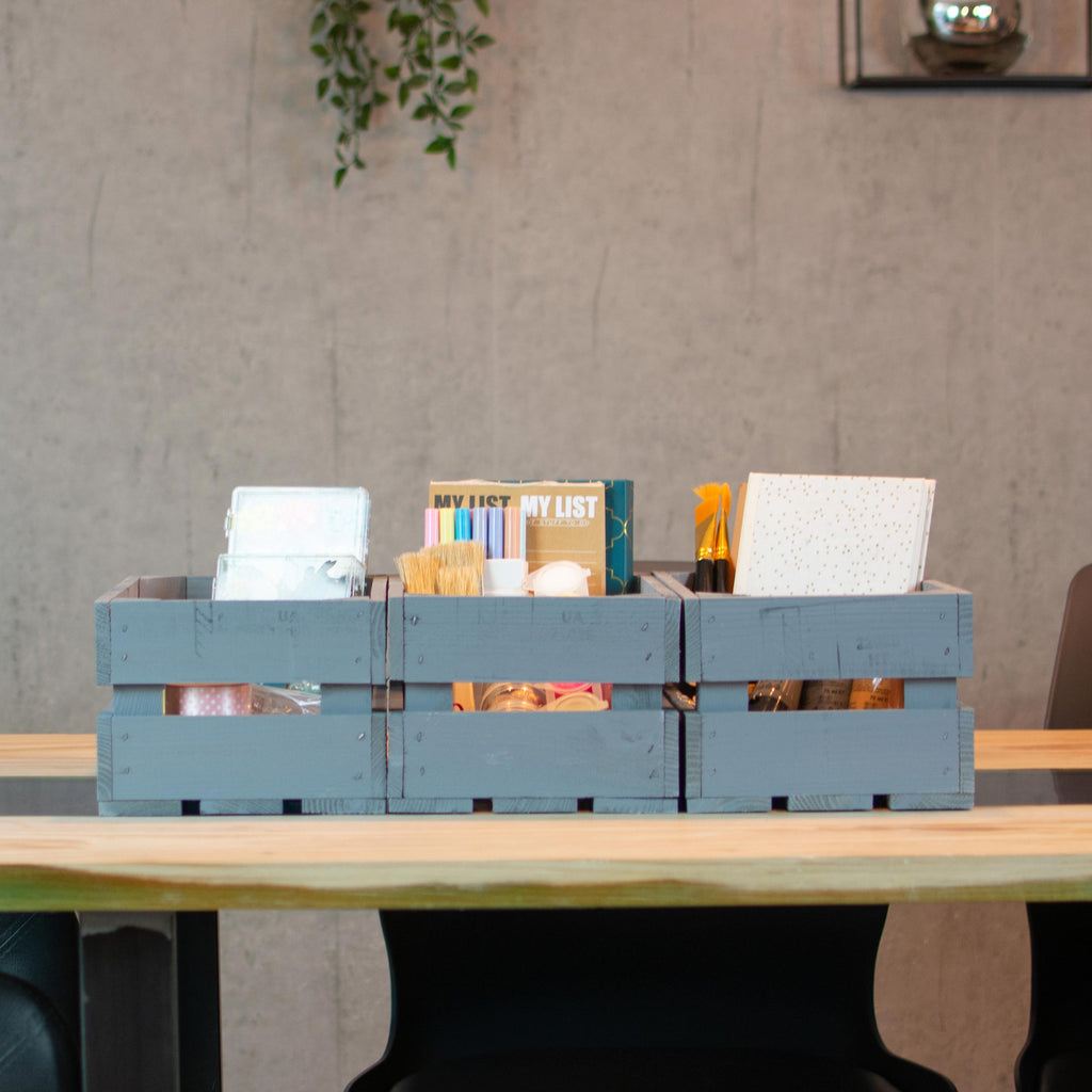 Obstkisten grau - 3er Set Obstkisten Regal anthrazit | Holzkisten Weinkisten Vintage - Weinkistenregal Bücherregal - Kisten aus Holz Größen M | L | XL.