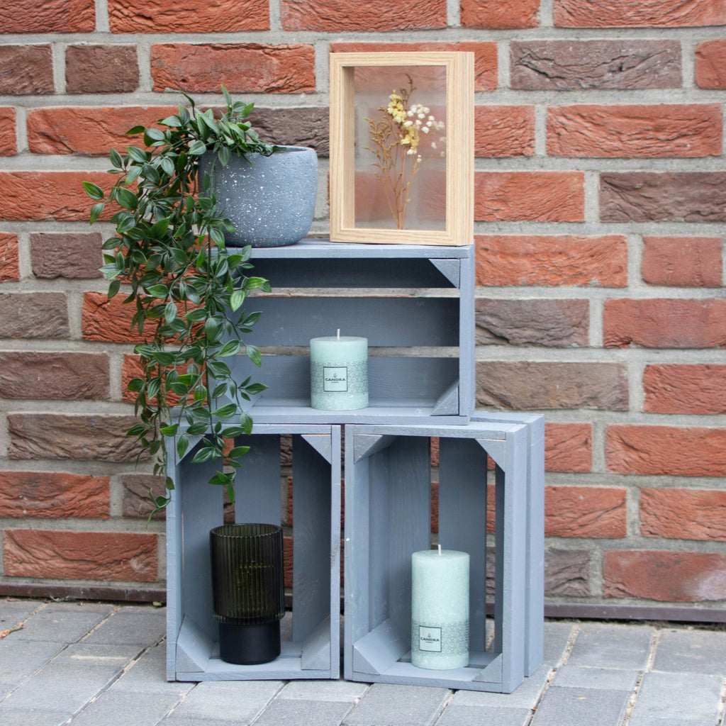 Obstkisten grau - 3er Set Obstkisten Regal anthrazit | Holzkisten Weinkisten Vintage - Weinkistenregal Bücherregal - Kisten aus Holz Größen M | L | XL.
