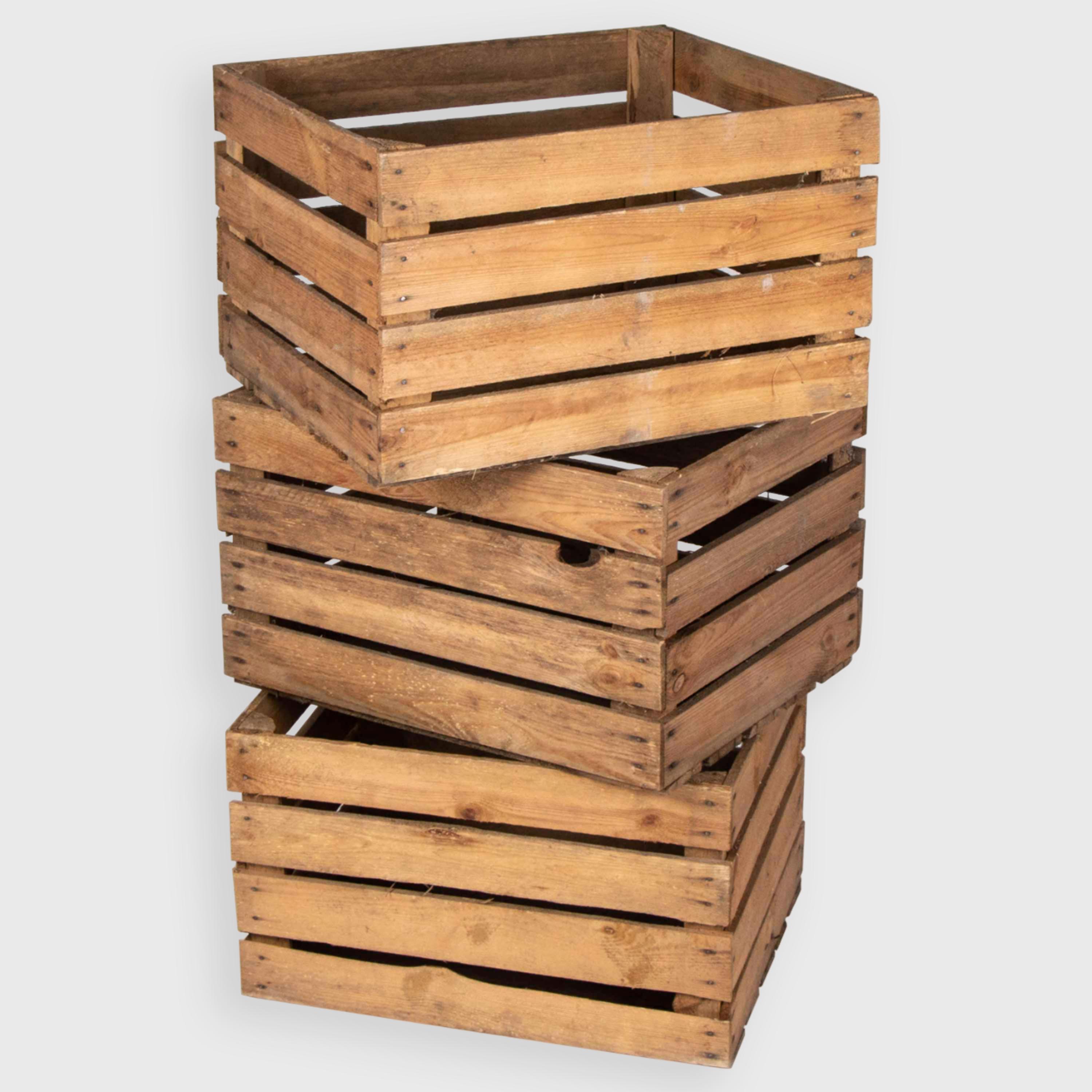 Gebrauchte Obstkisten im 3er-Set – Alte Weinkisten & Apfelkisten
