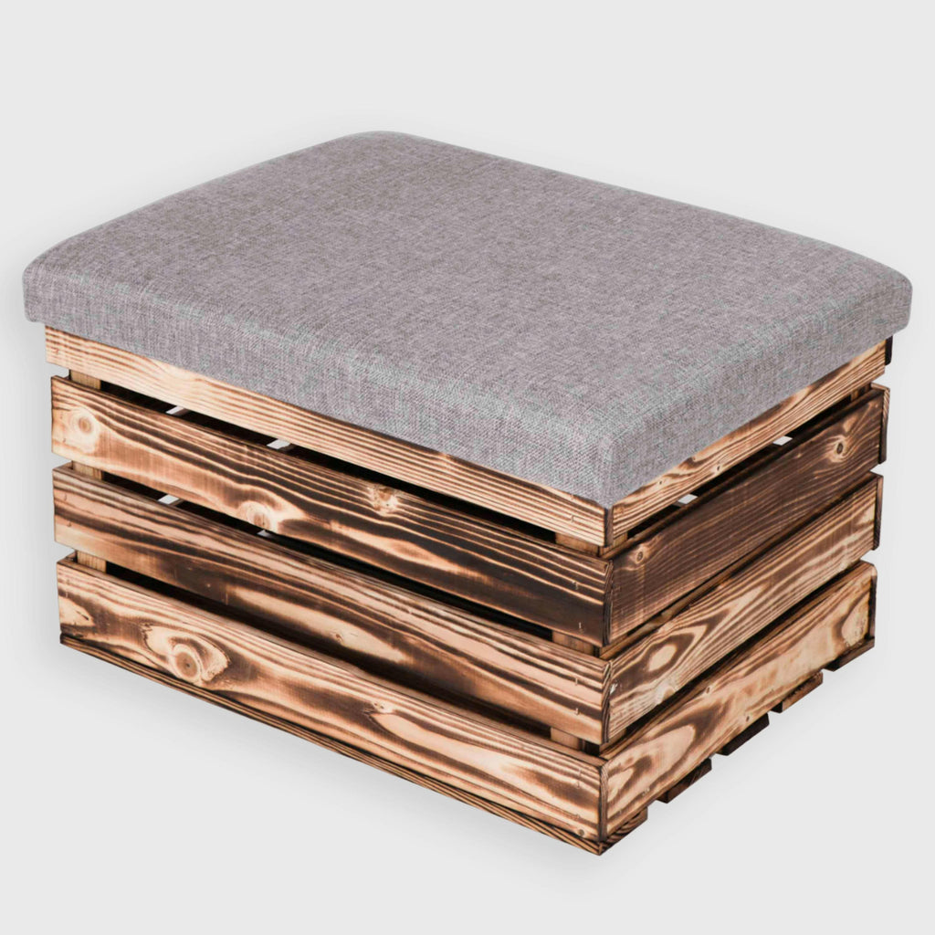 Sitzhocker mit Stauraum - ca. 50x40x30cm, Geflammt - Hocker aus Holz | Sitzbank & Aufbewahrungshocker mit Deckel - Sitzpouf & Fußhocker.