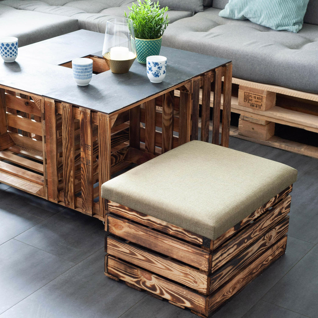 Sitzhocker mit Stauraum - ca. 50x40x30cm, Geflammt - Hocker aus Holz | Sitzbank & Aufbewahrungshocker mit Deckel - Sitzpouf & Fußhocker.