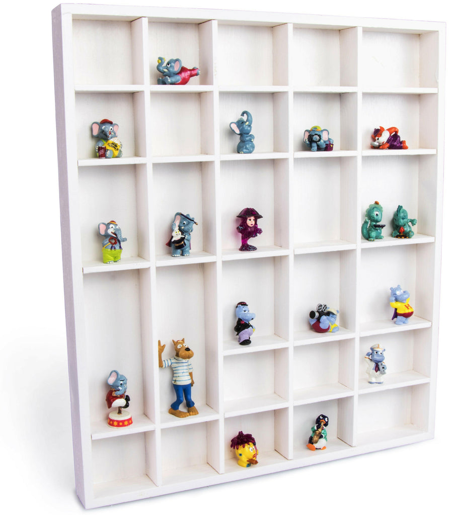 Setzkasten aus Holz Groß - Weiß - Schaukasten Vitrine als Wandregal | Holz-Setzkasten Sammlervitrine - Regalsystem Hängevitrine - Kiefer lakiert, FSC®.
