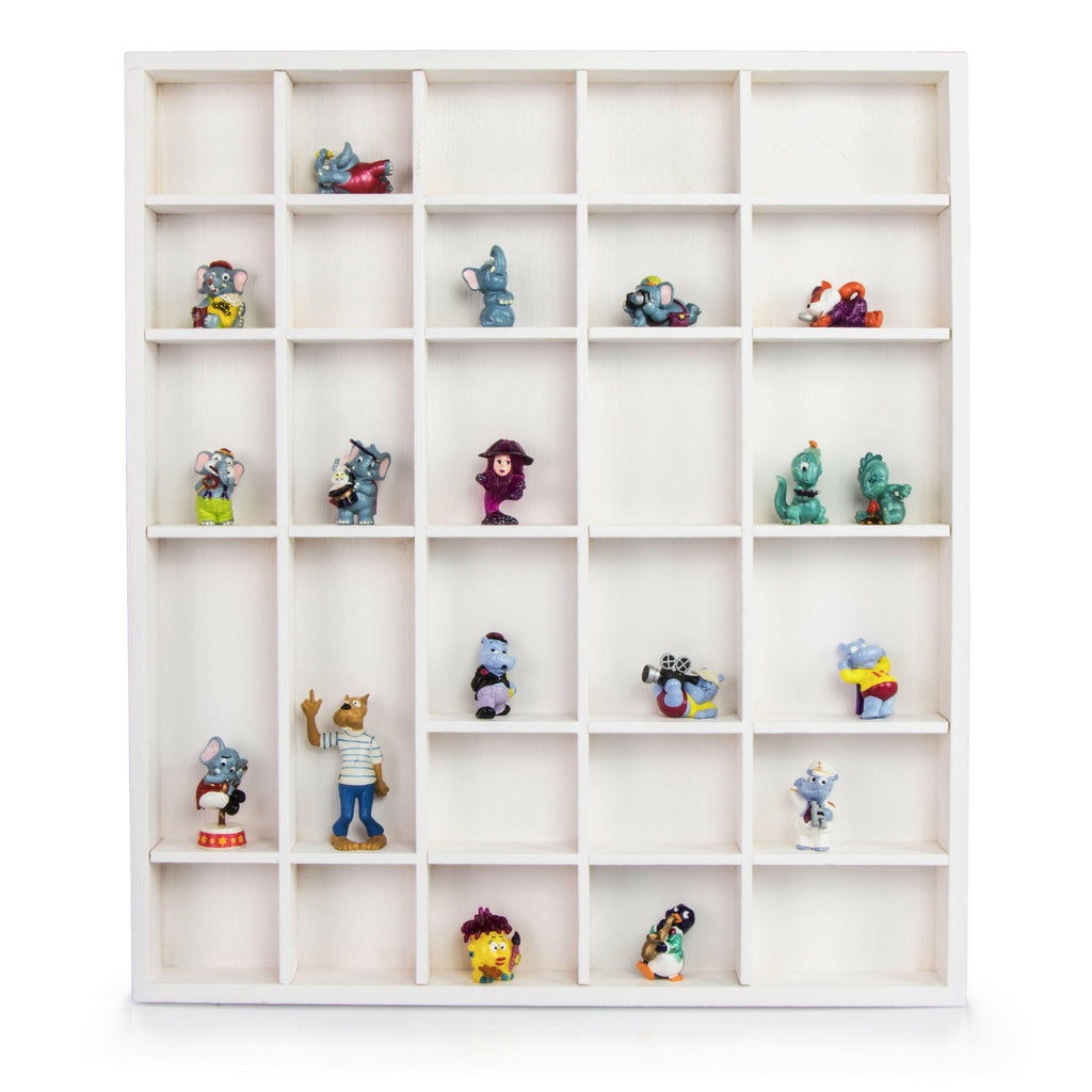 Setzkasten aus Holz Groß - Weiß - Schaukasten Vitrine als Wandregal | Holz-Setzkasten Sammlervitrine - Regalsystem Hängevitrine - Kiefer lakiert, FSC®.