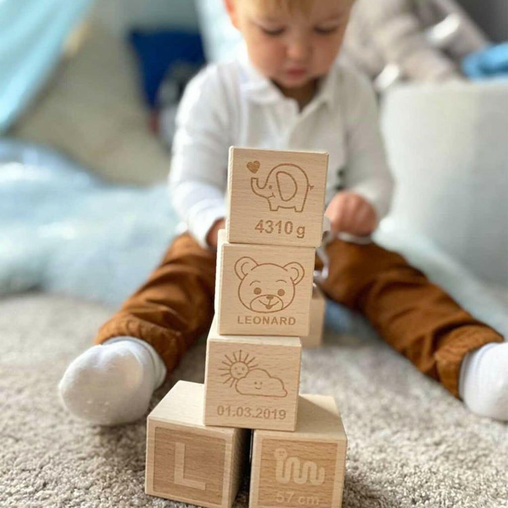Holzwürfel - Personalisiert mit Namen - Holzspielzeug mit Gravur - 6er Würfel Set - Teddybär - Image 7