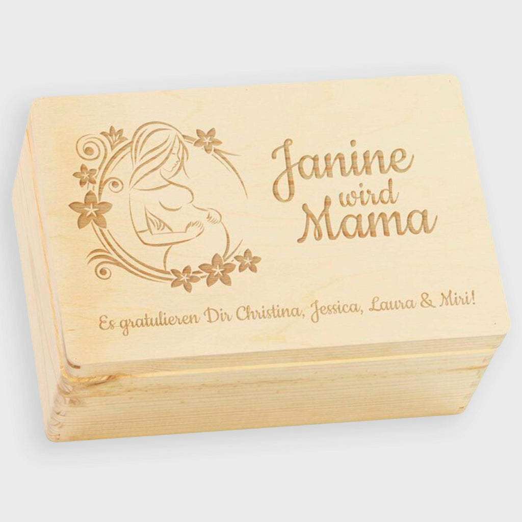 Personalisierte Erinnerungsbox für Werdende Mütter - Geschenk Schwangerschaft - Blumenzauber Du wirst Mama.