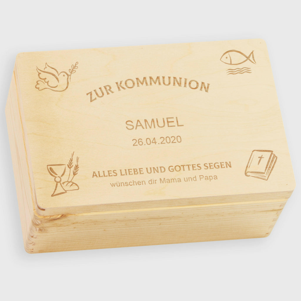 Erinnerungskiste zur Kommunion - Personalisiert - Kirchen Symbole - Natur.