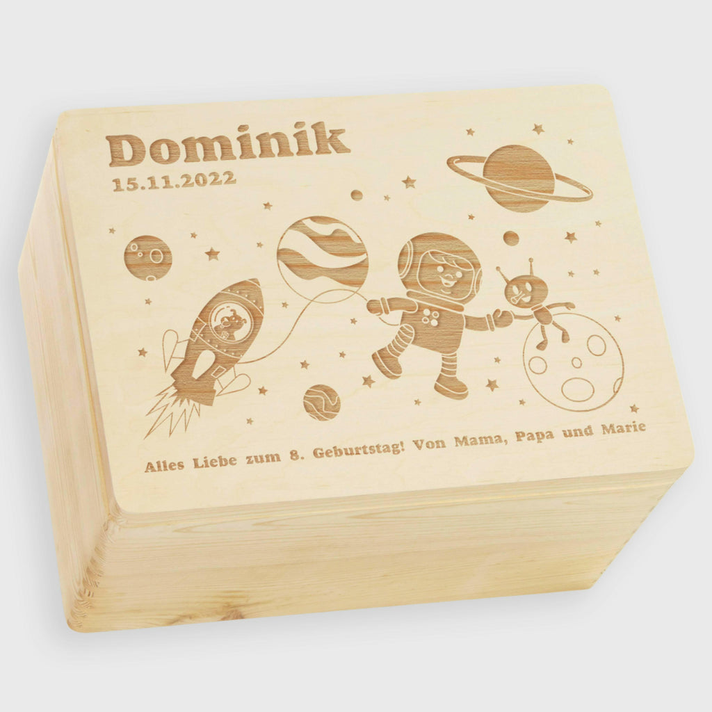 Holzkiste mit Gravur - Personalisiert - Weltall Motiv - Natur.