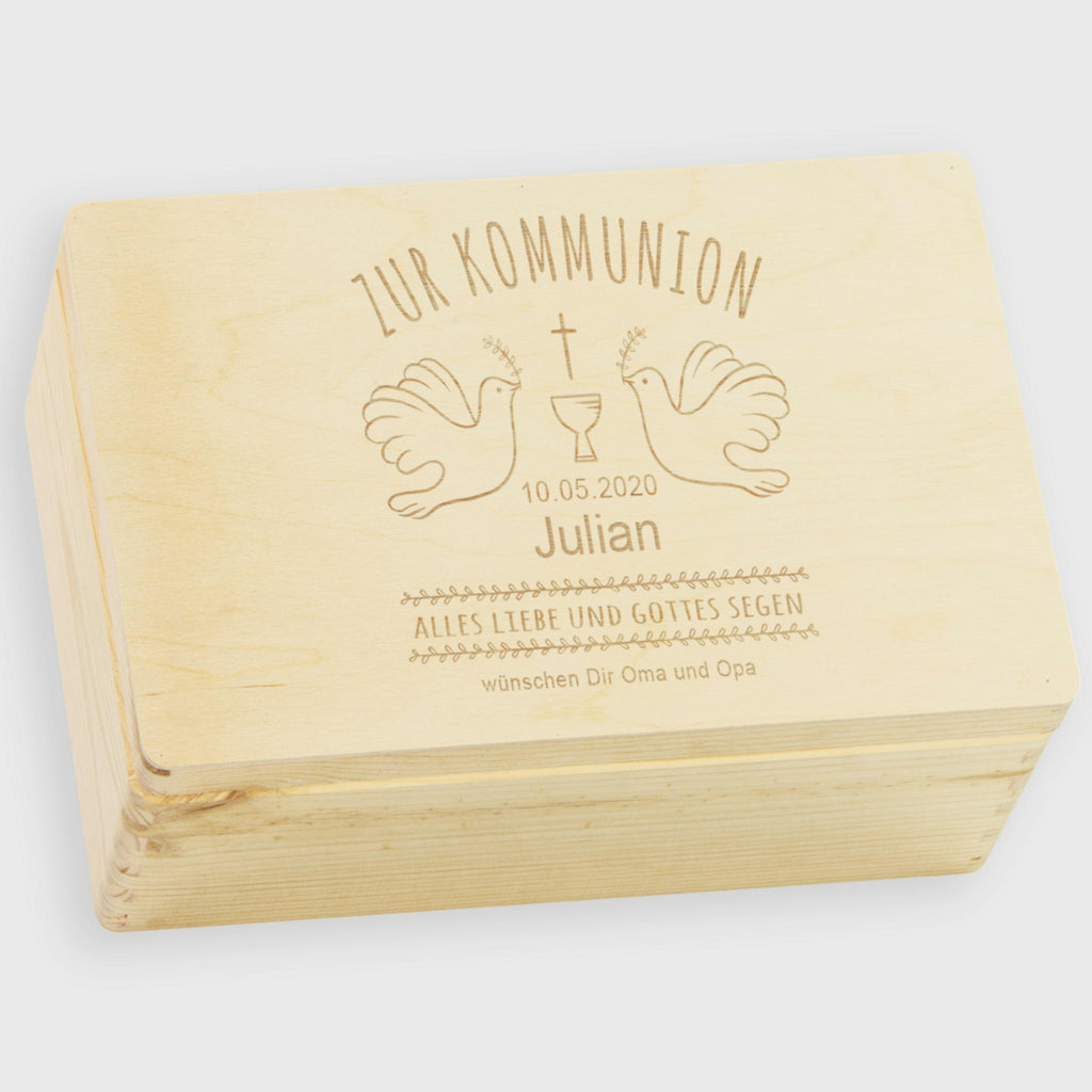 Erinnerungskiste zur Kommunion - Personalisiert - Tauben Motiv - Natur.