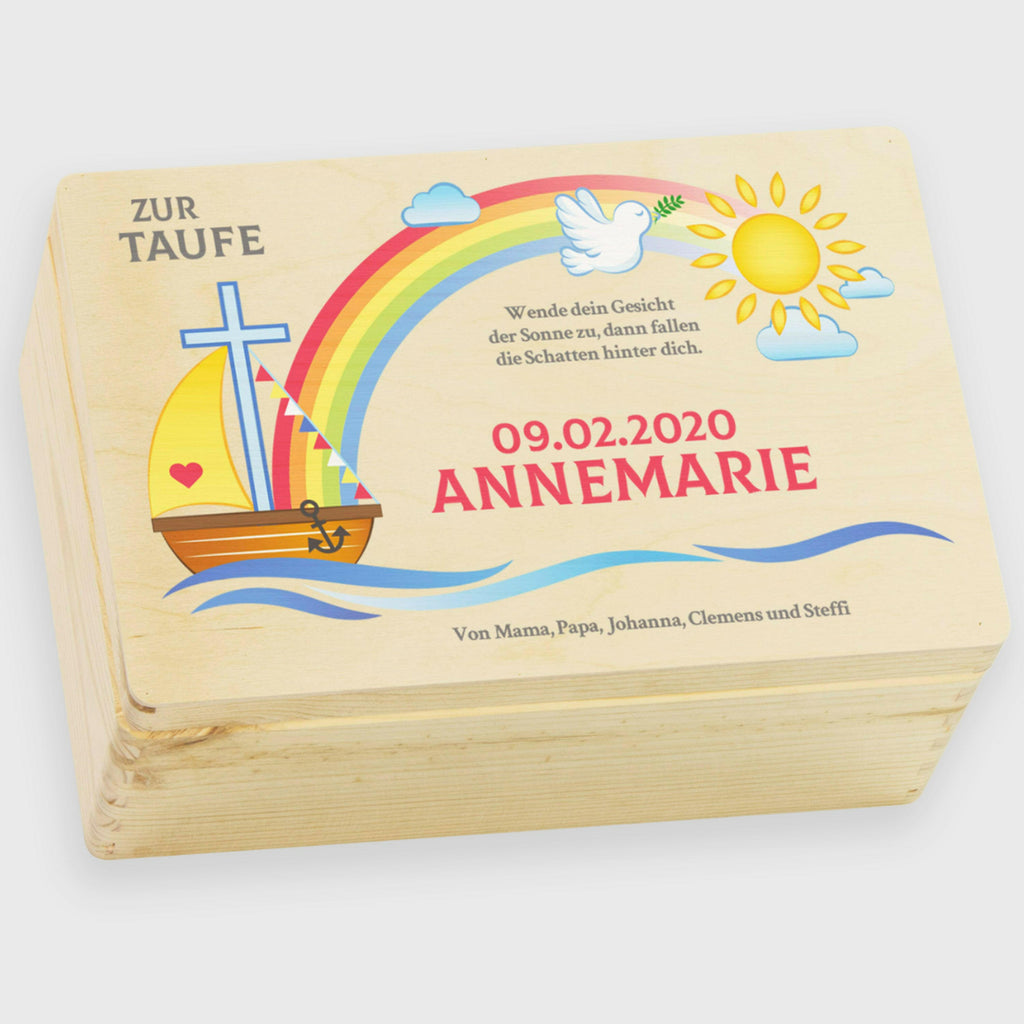 Personalisierte Erinnerungsbox als Taufgeschenk - Nach der Sintflut - Natur, FSC® | Erinnerungskiste Geschenk für Taufkind von Taufpaten, Oma und Opa.