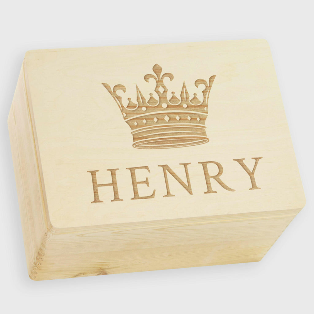 Holzkiste mit Gravur - Personalisiert - König Motiv - Natur.