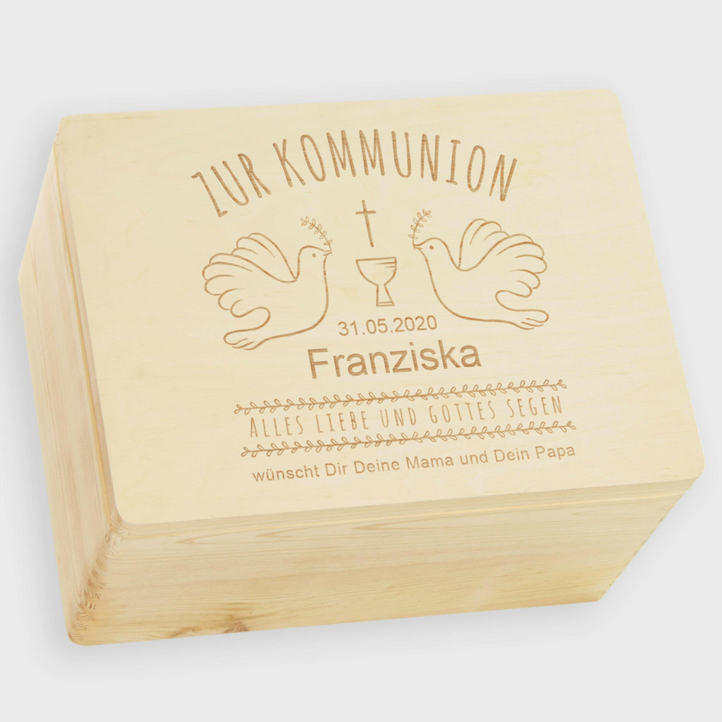 Erinnerungskiste zur Kommunion - Personalisiert - Tauben Motiv - Natur.