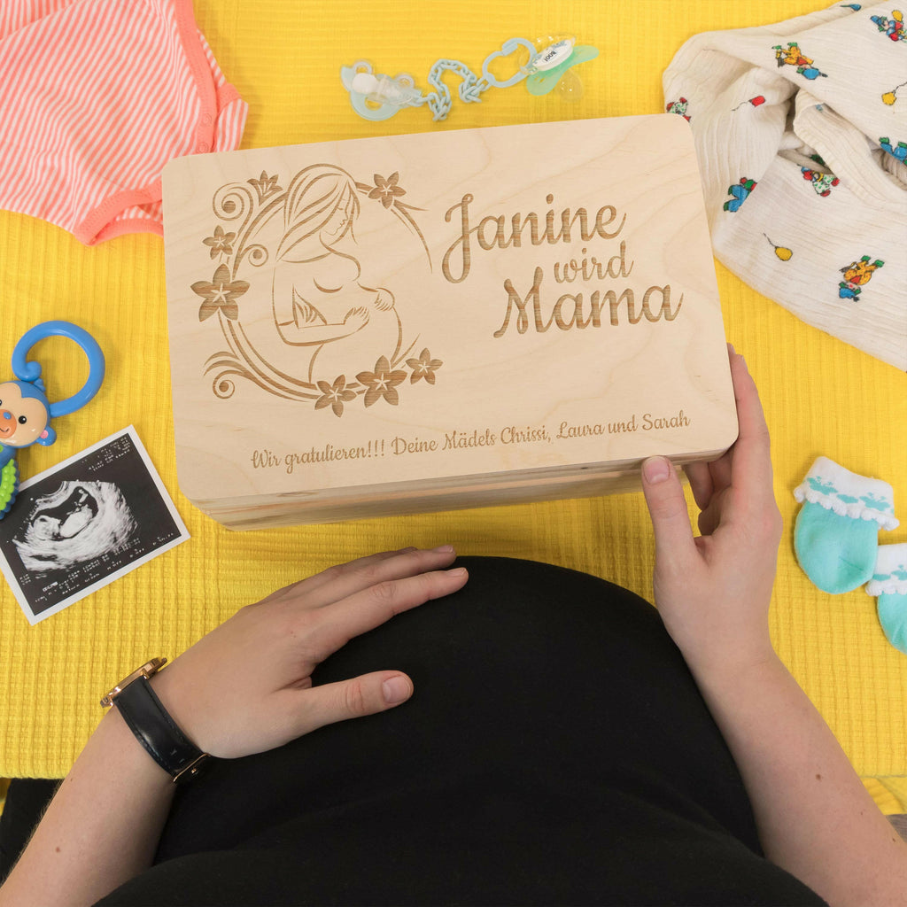 Personalisierte Erinnerungsbox für Werdende Mütter - Geschenk Schwangerschaft - Blumenzauber Du wirst Mama.
