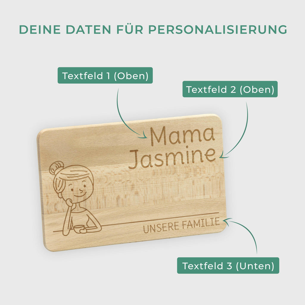 Frühstücksbrettchen mit Gravur - Personalisiert mit Namen - Mama "Unsere Familie" - Image 3