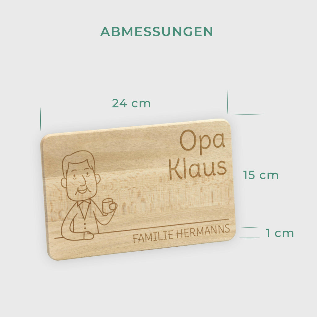 Frühstücksbrettchen mit Gravur - Personalisiert mit Namen - Großvater "Unsere Familie" | Holz, natur - Geschenk für Opa zum Geburtstag & Weihnachten.