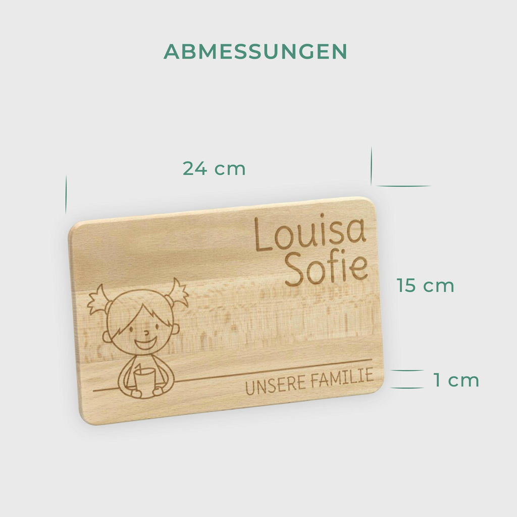 Frühstücksbrettchen für Kinder mit Gravur  - Personalisiert mit Namen - Mittlere Tochter "Unsere Familie" | Holz Brettchen, natur, Geschenk von Eltern.