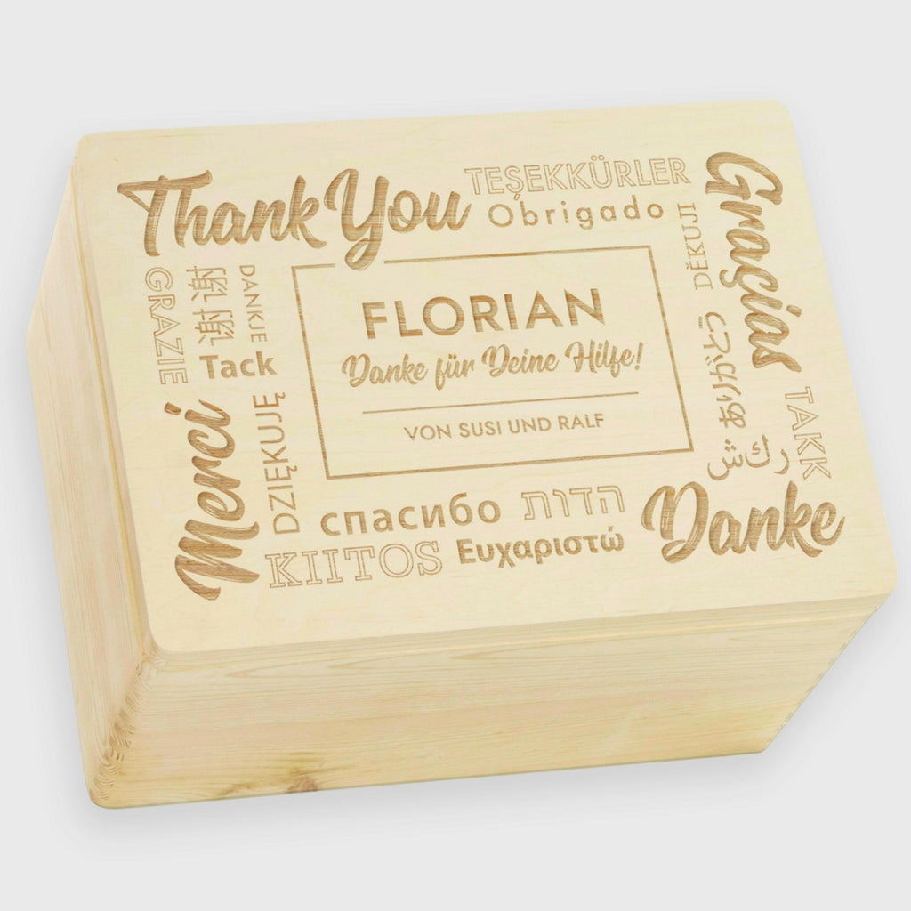 Holzkiste als Geschenk - Personalisiert - Danke Motiv - Natur.