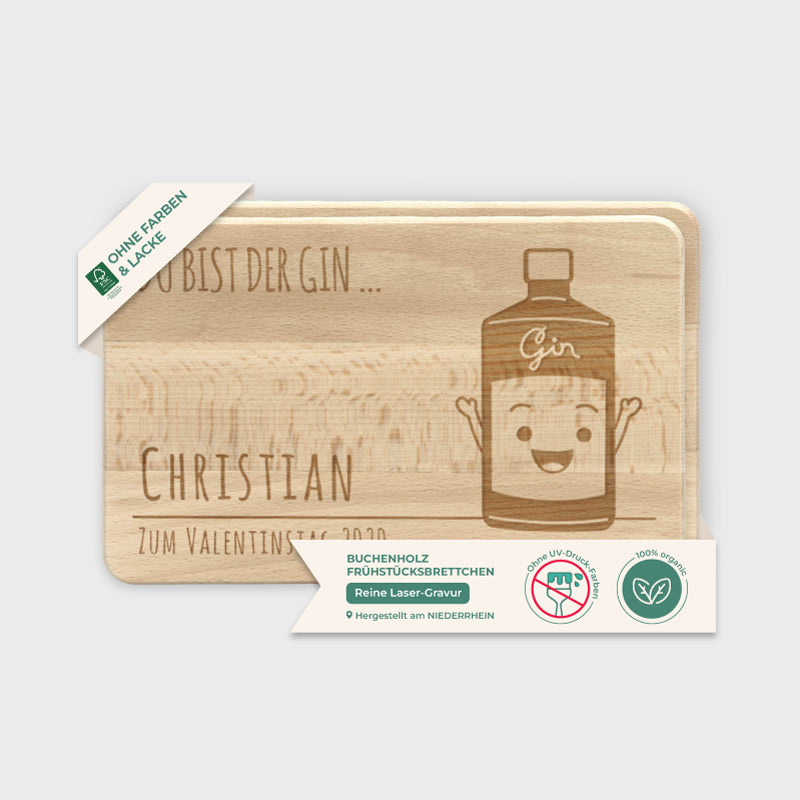 Frühstücksbrettchen mit Gravur Personalisiert - Gravur mit Namen - 2er-Set Gin & Tonic | Romantisches  Geschenk für sie und ihn.