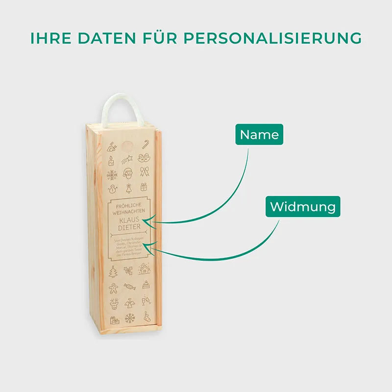 Weinbox aus Holz für eine Flasche - Weinkiste als Geschenkbox personalisiert mit Gravur | Icons Motiv -  Image 3