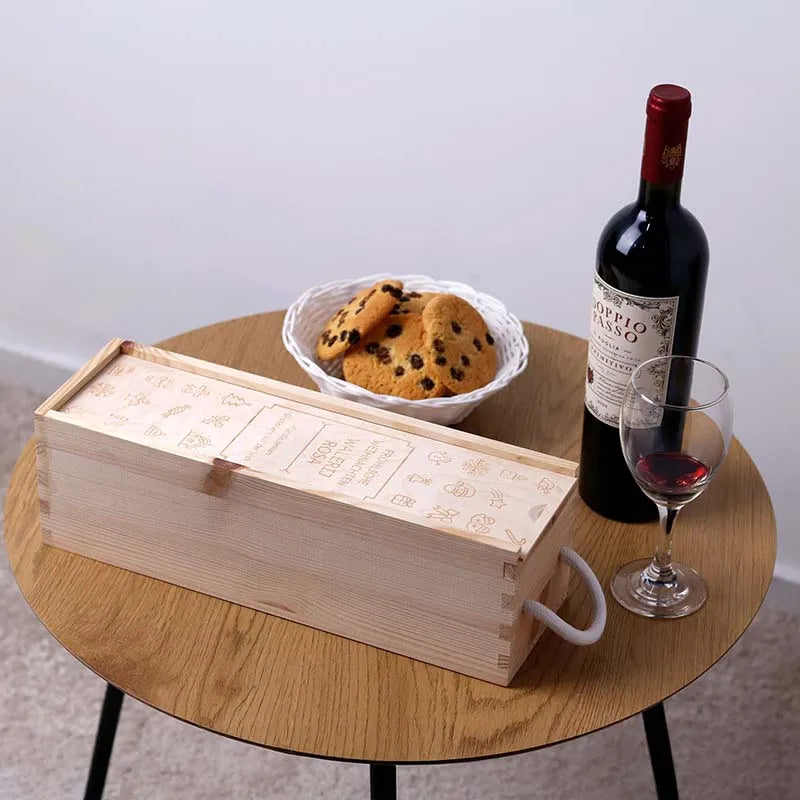 Weinbox aus Holz für eine Flasche - Weinkiste als Geschenkbox personalisiert mit Gravur | Icons Motiv -  Image 4