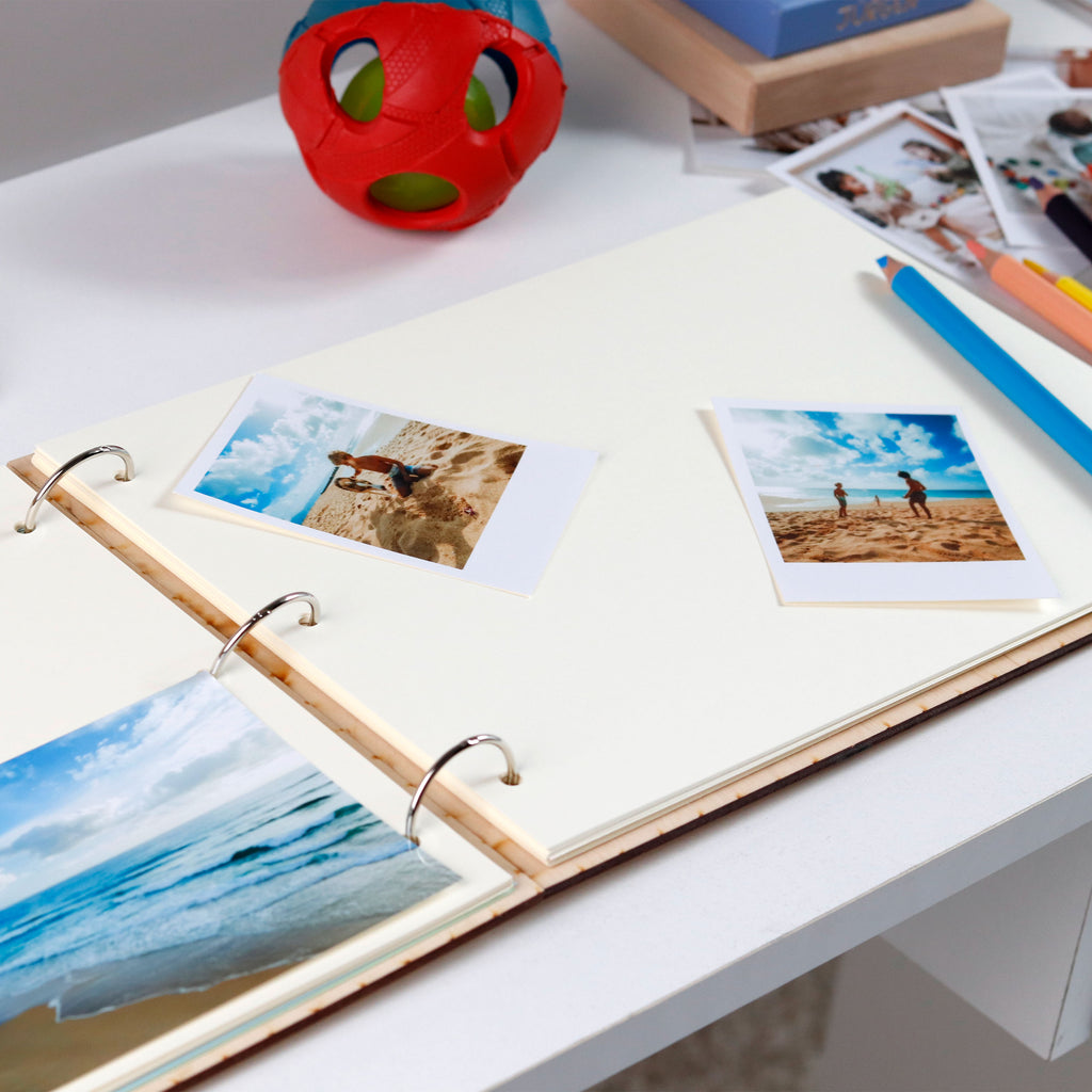 Fotoalbum Baby personalisiert mit Gravur - Gästebuch für Babyparty aus Holz - Teddybär | natur, A4 Format  - Erinnerungsbuch zum Selbstge.