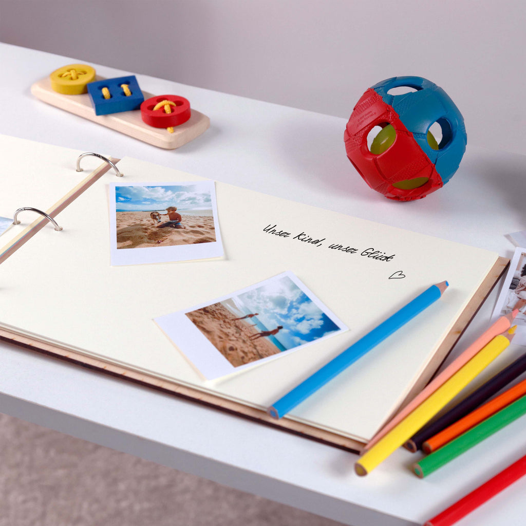 Fotoalbum Baby personalisiert mit Gravur - Gästebuch für Babyparty aus Holz - Dschungel | natur, A4 Format  - Erinnerungsbuch zum Selbstge.